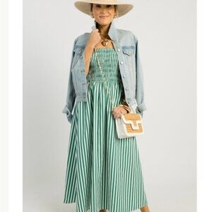 Emerald Coast Midi, Green Stripe dress